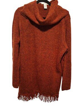 Susan Bristol Womens 2X Rust Fringe Hem Cowl Neck Sweater Long Sleeve Wool Blend